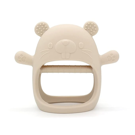 Baby Teether Toy, Anti-Drop Silicone Baby Mitten Teether for Soothing Teething Pain Relief Groundhog(1 Packs)
