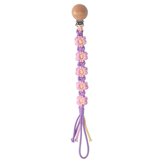 Pacifier Clip for Boys Girls Floral Daisy Macrame Paci Clip
