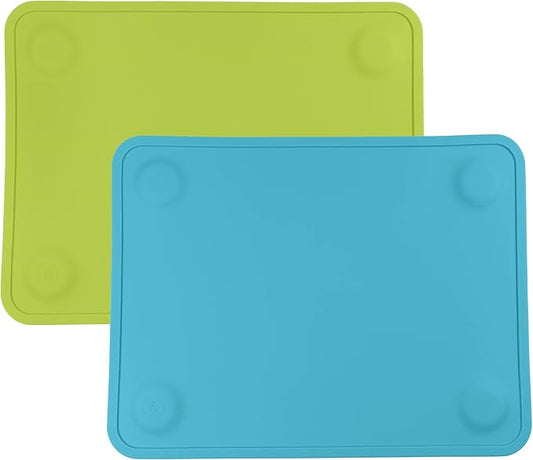 WeeSprout Silicone Suction Placemats for Babies, Toddlers & Kids, Durable Food Grade Silicone with Non-Slip Suction, Dishwasher Safe, for Dining Table & Restaurants + Travel Case, 2 Pack