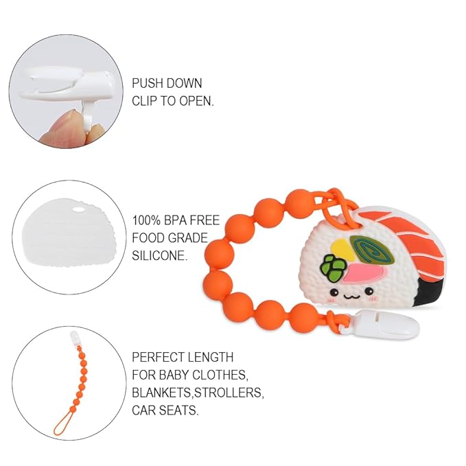 Baby Teething Toys,Food Grade Silicone Teether with One-Piece Pacifier Clip Holder 3 Months+