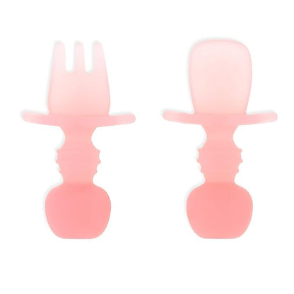 Bumkins Baby Utensils Set, Chewtensils Silicone Spoons for Dipping, Self-Feeding, Baby Led Weaning, Trainer Learning, First Stage Eating, Soft Practice Fork and Spoon, Babies 6 Months, Pink Jelly