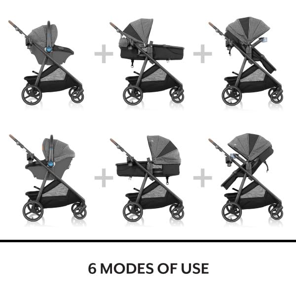 Evenflo Shyft Intuiti+ Travel System Featuring Revolve180 LiteMax NXT with SensorySoothe (Angler Tweed)