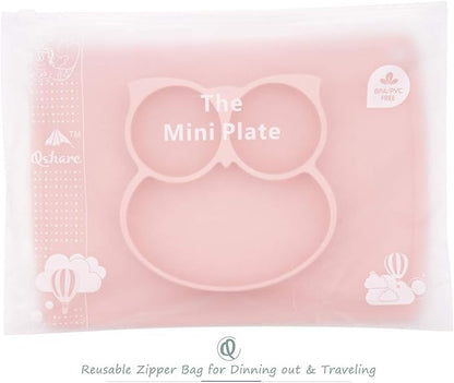 Qshare Toddler Plate, Portable Baby Plate for Toddlers and Kids, BPA-Free Strong Suction Plates for Toddlers, Dishwasher and Microwave Safe Silicone Placemat 11x8x1 inch