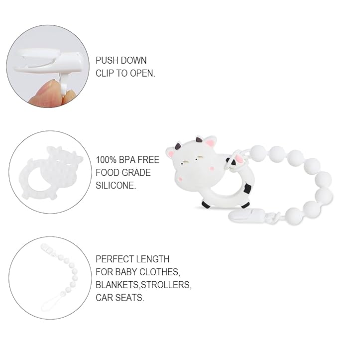 Baby Teething Toys,Food Grade Silicone Teether with One-Piece Pacifier Clip Holder 3 Months+
