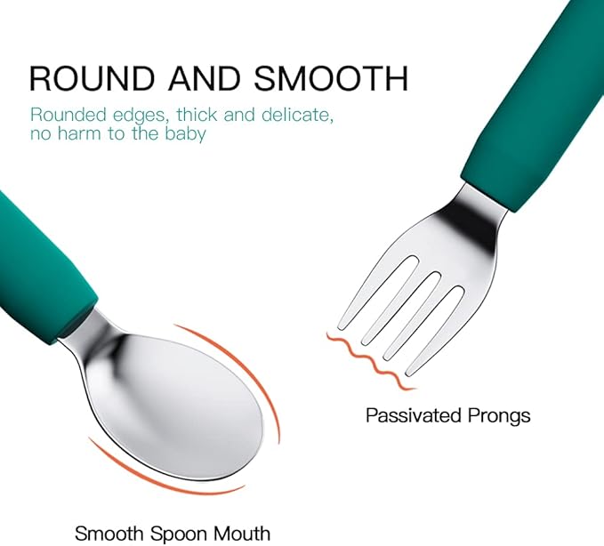 Forks and Spoons Cartoon Set Stainless Steel Utensils Flatware Round Handle Utensils Silverware Flatware Cutlery Set for Home, Kitchen and Restaurant (Pink Dinosaur - Long)