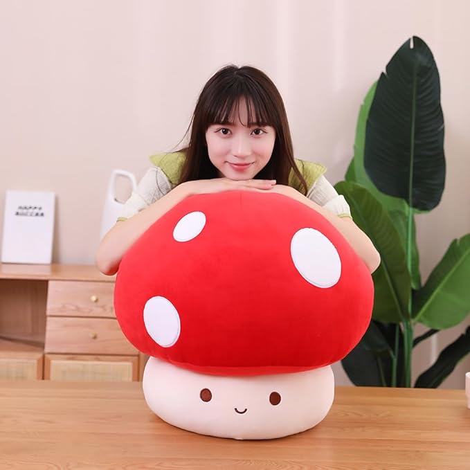 Kawaii Plush Mushroom Toy Pillow, Cute Plushies Mushroom Doll Gift for Kids(Red 60cm/23.6in)