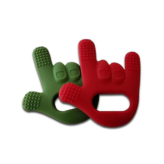 Baby Teether I Love You Sign Teething Toys for Babies and Toddler Teether for Soothing, Cold Teethers for Babies Infant Toy Gift Hand Wrist Wearable Silicone Teether 2 Pack
