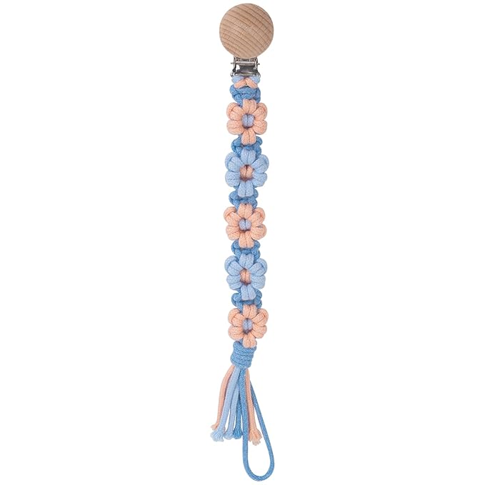 Pacifier Clip for Boys Girls Floral Daisy Macrame Baby Paci (1pack:Blue Daisy
