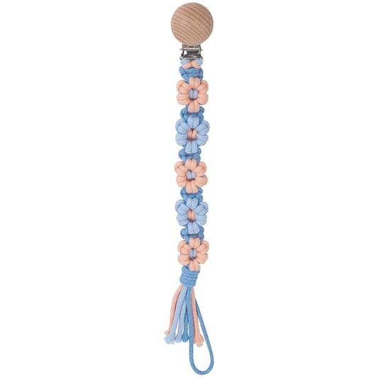 Pacifier Clip for Boys Girls Floral Daisy Macrame Baby Paci (1pack:Blue Daisy