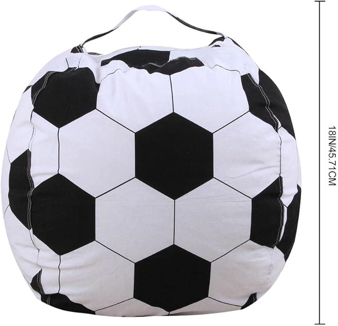 Storage Bean Bag Chair 18 Inch Beanbag Cover with Zipper for Kids Plush Toys Game Play (Football)