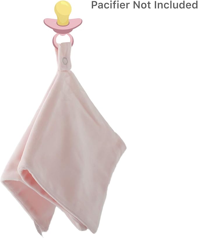 Ultra Soft Cotton Minky Velboa Baby Blanket with Snap Closure for Pacifier or Teether, Machine Washable 12 inch 12 inch