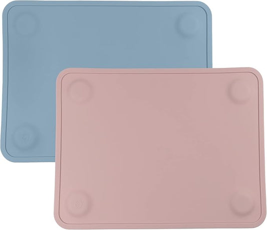 WeeSprout Silicone Suction Placemats for Babies, Toddlers & Kids, Durable Food Grade Silicone with Non-Slip Suction, Dishwasher Safe, for Dining Table & Restaurants + Travel Case, 2 Pack