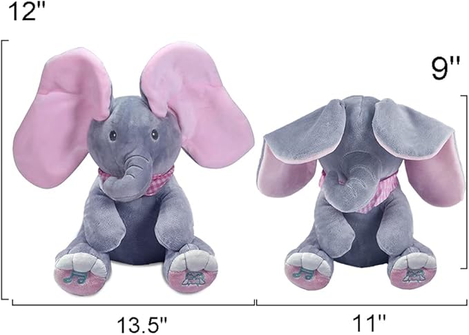 OMGOD Peek a Boo Elephant Stuffed Animals, Plush Toy for Baby Girls Hide-and-Seek Game Toy Singing Interactive Musical Toys 6 month 1+ Year Doll-12