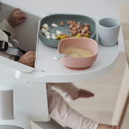 BEABA Silicone 4 Piece Baby Feeding Set, Suction Plates for Baby, Includes Plate, Bowl, Cup, 2nd Stage Silicone Spoon, High Grade Food Safe Silicone, Baby Must Haves, Eucalyptus