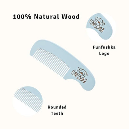 Wooden Baby Hair Brush and Comb Set for Newborns - Baby Soft Goat Bristle & Comb for Gentle Scalp Care - Perfect Registry Gift Set - Cradle Cap Brush for Newborn (Sky)
