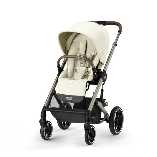 Cybex Balios S Lux Toddler and Baby Stroller with Reversible Seat, Unique One-Pull Harness, and Multiple Recline - Travel System Ready, with One Hand Fold, Taupe Frame/Seashell Beige Seat