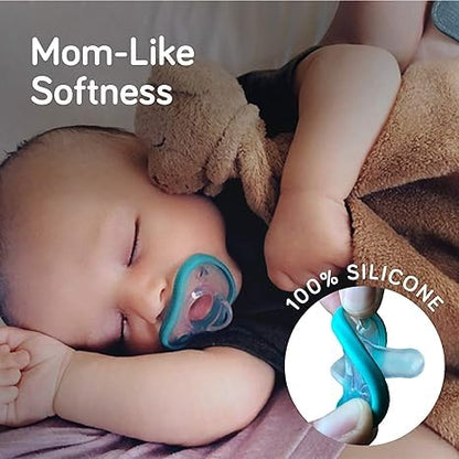 Nanobebe Baby Pacifiers 0-3 Month - Orthodontic, Curves Comfortably with Face Contour 100% Silicone 2pk, Clay