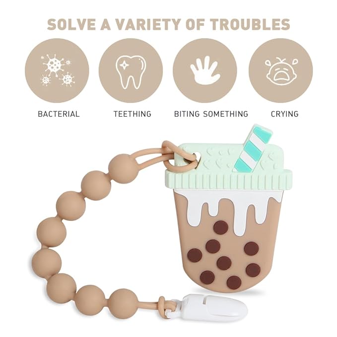 Baby Teething Toys,Food Grade Silicone Teether with One-Piece Pacifier Clip Holder 3 Months+