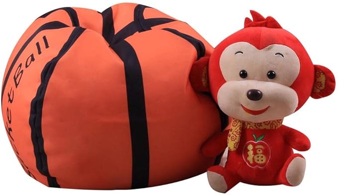 Storage Bean Bag Chair 18 Inch Beanbag Cover with Zipper for Kids Plush Toys Game Play (Basketball)