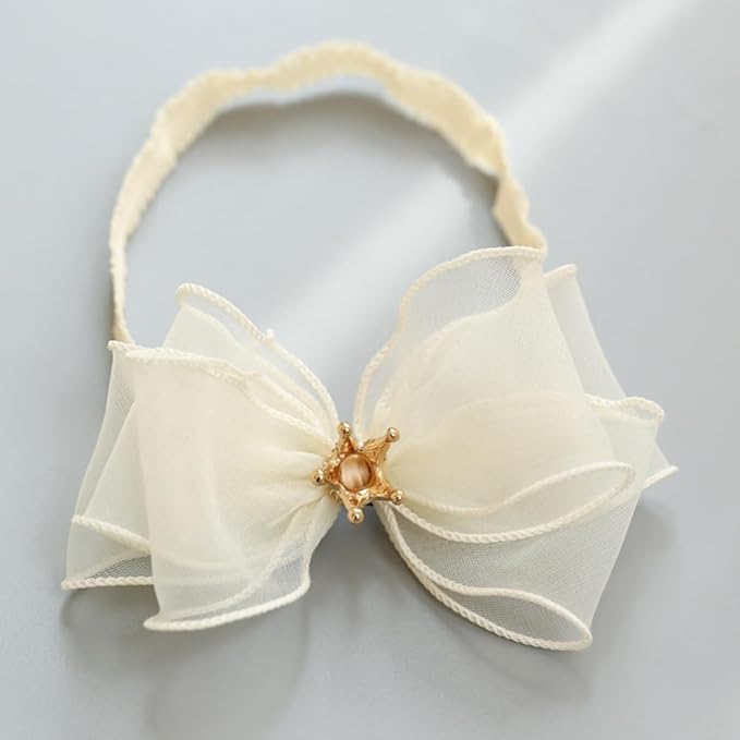Cute Baby Girl Headband with Lace Bow and Crown Elastic