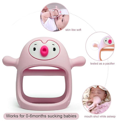 Smily Mia Penguin Buddy Never Drop Silicone Baby Teething Toy for 0-6month nfants, Baby Chew Toys for Sucking Needs 3-6Months,Car Seat
