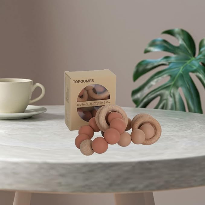 Silicone Baby Teether, Food Grade Silicone & Beech Baby Teething Toy
