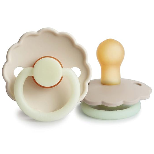 FRIGG Daisy Night Natural Rubber Baby Pacifier | Made in Denmark 0-6 Months) 2-Pack
