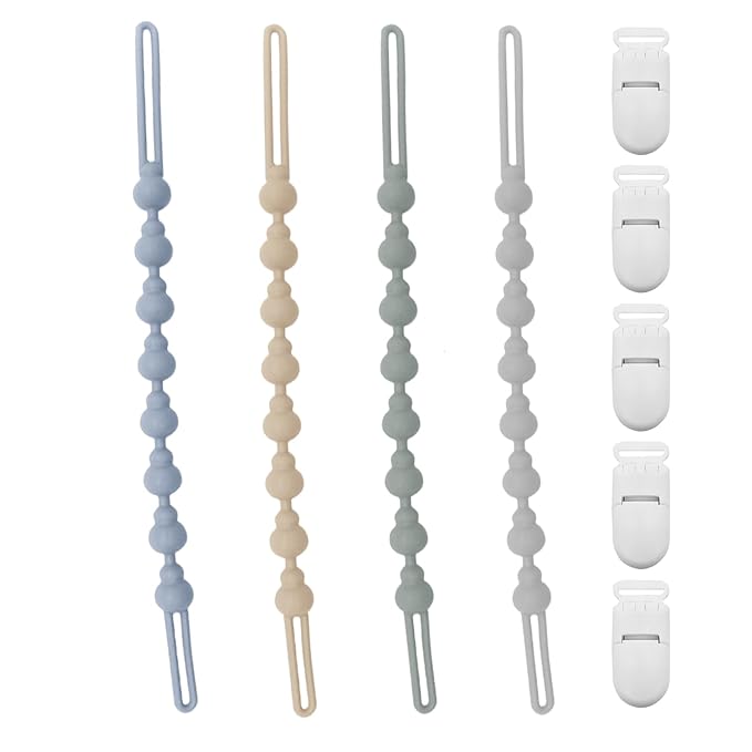 Silicone Pacifier Clips 4 Pack with 5pcs Binky Holder Clips,