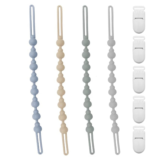 Silicone Pacifier Clips 4 Pack with 5pcs Binky Holder Clips,