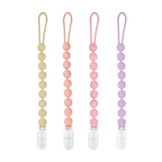 Silicone Pacifier Clip Holder, 4 Pack One Piece Soft Flexible Pacifier Holder Clip Binky Clips for Boys and Girls