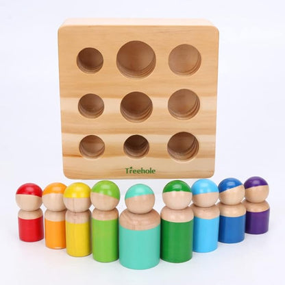 Montessori Toys for Toddlers, Wooden Rainbow Peg Dolls Shapes Sorting Toys 9 Wood