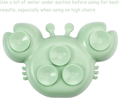 PandaEar 2 Pack Silicone Suction Plate for Baby, Divided Unbreakable Toddler Food Plate with 2 Pack Spoons for Self Feeding, Toddler Utensils Feeding Set Baby Eating Supplies, Crab Shape -Blue&Green