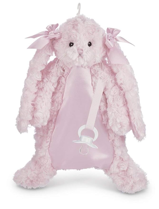 Bearington Baby Cottontail Pacifier Pet, Pink Bunny Plush Stuffed Animal Lovie and Paci Holder 15"
