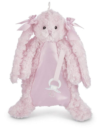Bearington Baby Cottontail Pacifier Pet, Pink Bunny Plush Stuffed Animal Lovie and Paci Holder 15"