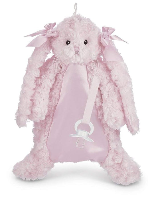 Bearington Baby Cottontail Pacifier Pet, Pink Bunny Plush Stuffed Animal Lovie and Paci Holder 15"