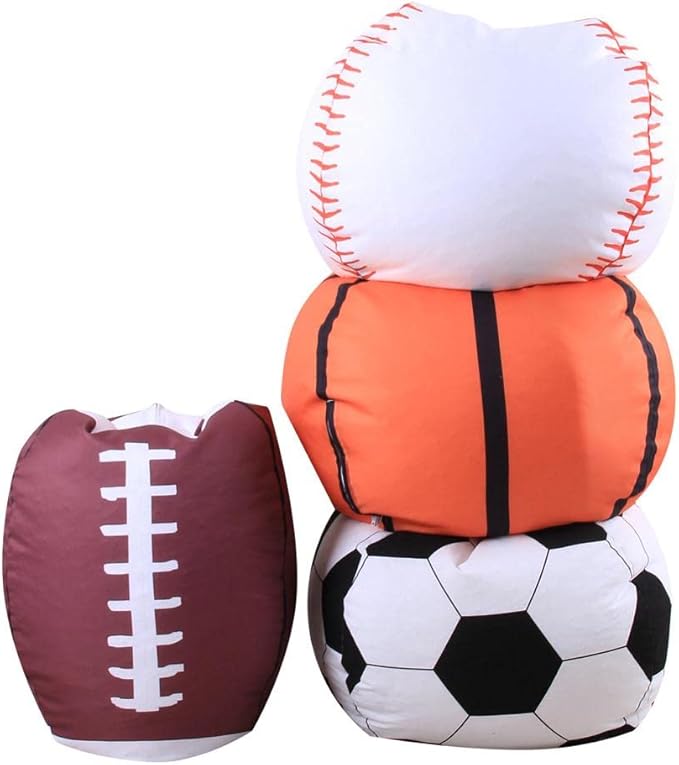 Storage Bean Bag Chair 18 Inch Beanbag Cover with Zipper for Kids Plush Toys Game Play (Basketball)