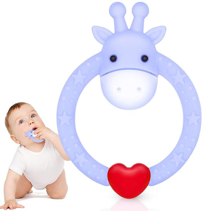SHARE&CARE BPA Free Silicone Giraffe Baby Teether Toy with Storage Case, for 3 Months Above Infant Sore Gums Pain Relief and Baby Shower