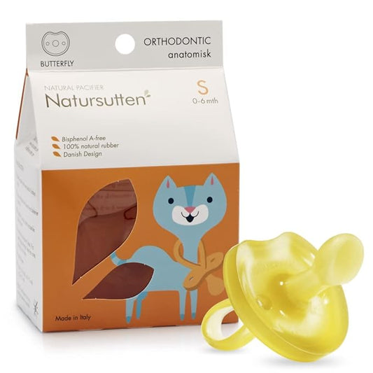 Natursutten Pacifiers 0-6 Months - 1-Pack Butterfly Shield Orthodontic Nipple Natural Rubber Safe & Soft BPA-Free Pacifiers for Breastfeeding Babies