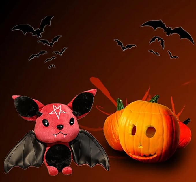 NatureMan Bat Plush Stuffed Animal Toys,Halloween Black Bat Decor Soft Hugging Plush Doll Toy Gifts (red,11.8inch)