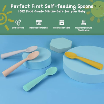 Vicloon Silicone Baby Feeding Spoons, 4 PCS Baby Spoons, First Stage Feeding Spoons for Infants, Silicone Baby Spoons Ultra-Durable & Chewproof, Silicone Feeding Spoons Dishwasher Safe,Baby Utensils
