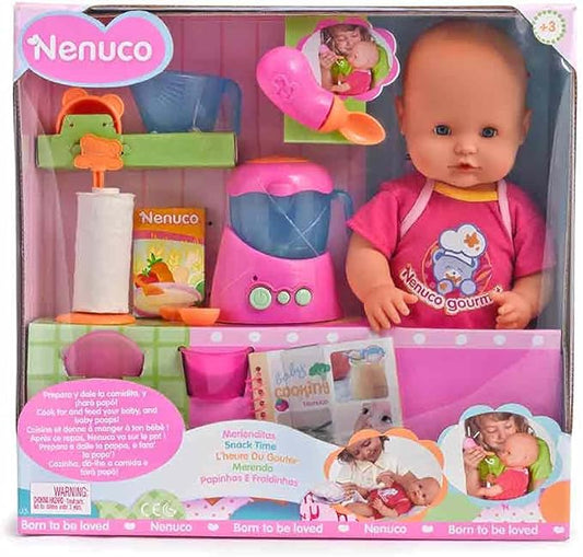 Nenuco Meal Baby Doll with Recipe Book and Blender, Bottle Spoon 16" Doll