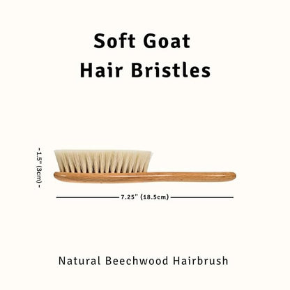 Baby Hair Brush with Soft Goat Bristles - Wooden Cradle Cap Brush for Newborns, Infants, Toddlers, and Kids - Gentle Scalp Grooming and Styling for Baby Girls and Boys (Beechwood)