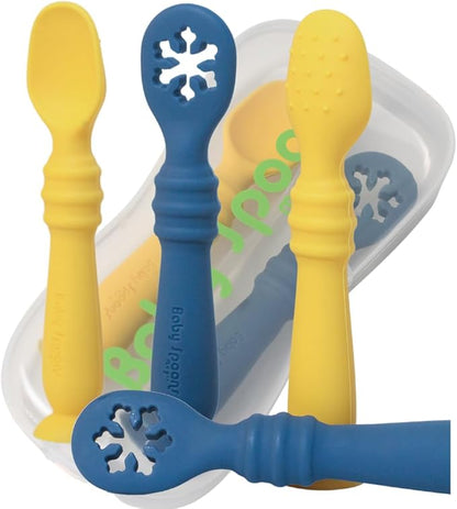 Silicone Baby Feeding set spoons of 2 and case, Baby Utensils for Ages 4 Months +, baby essentials for First Stage, Perfect All Types of Food, Baby Weaning Spoon, baby essentials.