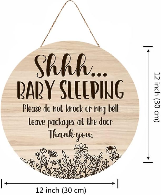 Shhh... Baby Sleeping Hanging Sign Plaque, Do Not Knock Or Ring The Bell 12In