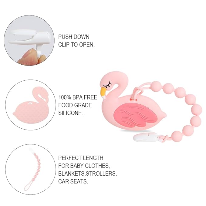 Baby Teething Toys,Food Grade Silicone Teether with One-piece Pacifier Clip Holder 3 Months+