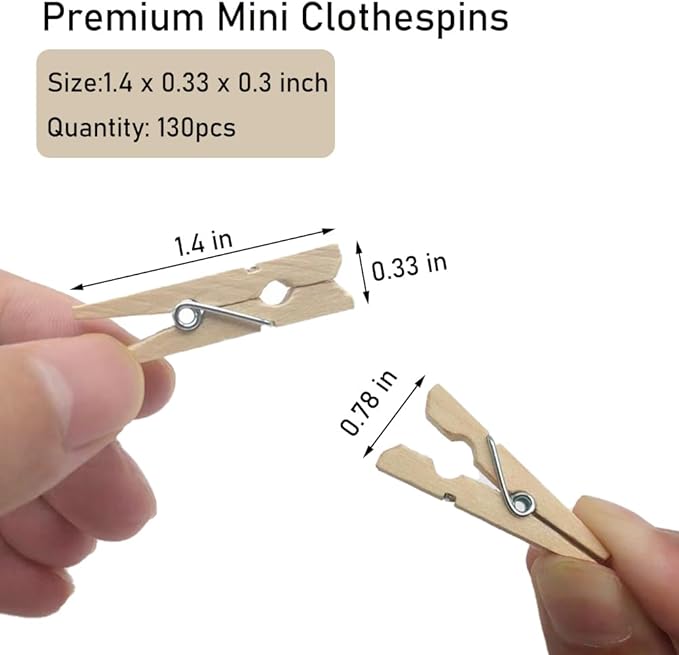 1.4 Inch Mini Clothes Pins for Photo, 130 Pcs Small Clothes Pins