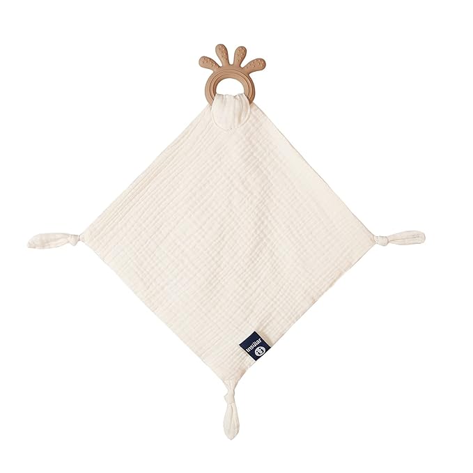 Baby Muslin Security Blanket with Food Grade Silionce Teether,Soothe Teething