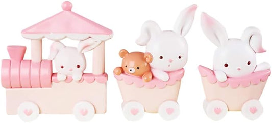 GALPADA Rabbit Train Mini Resin Toy Doll Ornaments Set Cake