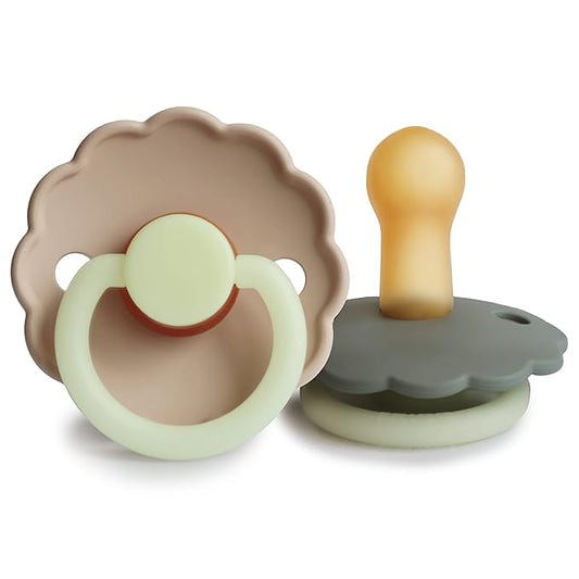 FRIGG Daisy Night Natural Rubber Baby Pacifier | Made in Denmark 6-18 Months) 2-Pack
