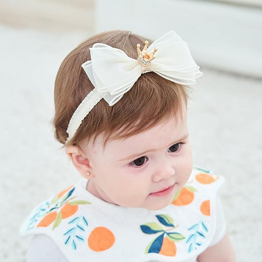 Cute Baby Girl Headband with Lace Bow and Crown Elastic